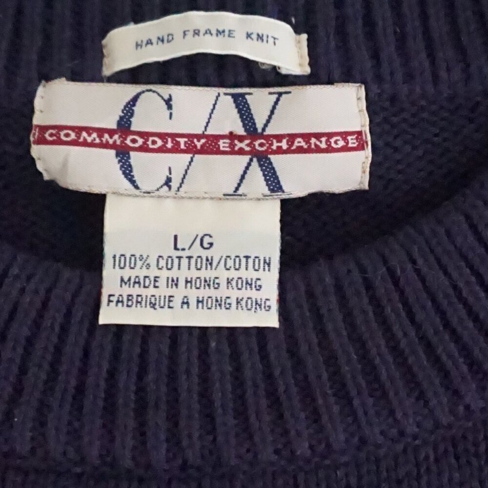 Commodity Exchange Navy Cotton Embroidered Golfers Sweater Preppy Collegiate L - Picture 5 of 10